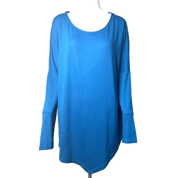 Umgee Top Asymmetrical Tunic Long Drop Sleeves Stretch Blue Streetwear NWT Large - Picture 1 of 3